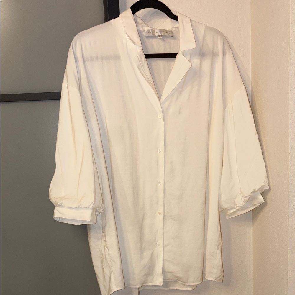 Endless Rose Cream Button-Down Shirt with Puff Sleeves